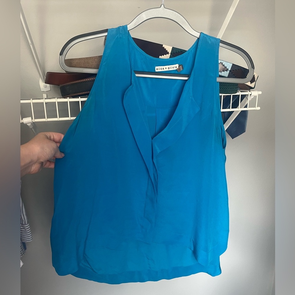 Alice and Olivia turquoise silk blouse